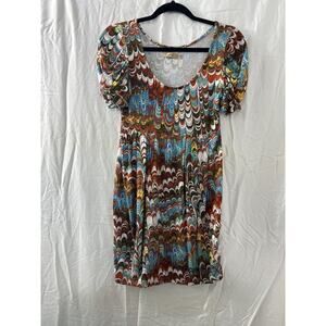 JALOUX Retro Bold Print Knee Length Dress Size M Hippie Bohemian Boho Multicolor